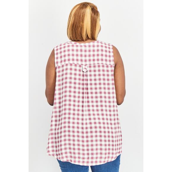 NWT MARKET & SPRUCE Women's Split Neck Sleeveless Gingham Print Top Sz Medium - Picture 3 of 7